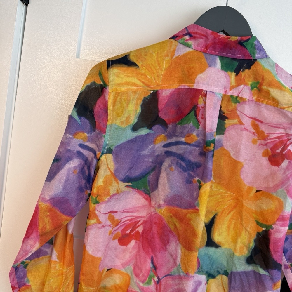 LRL Ralph Lauren Womens S Button Up Floral Silk Cotton Blouse Shirt Watercolors - Picture 13 of 15